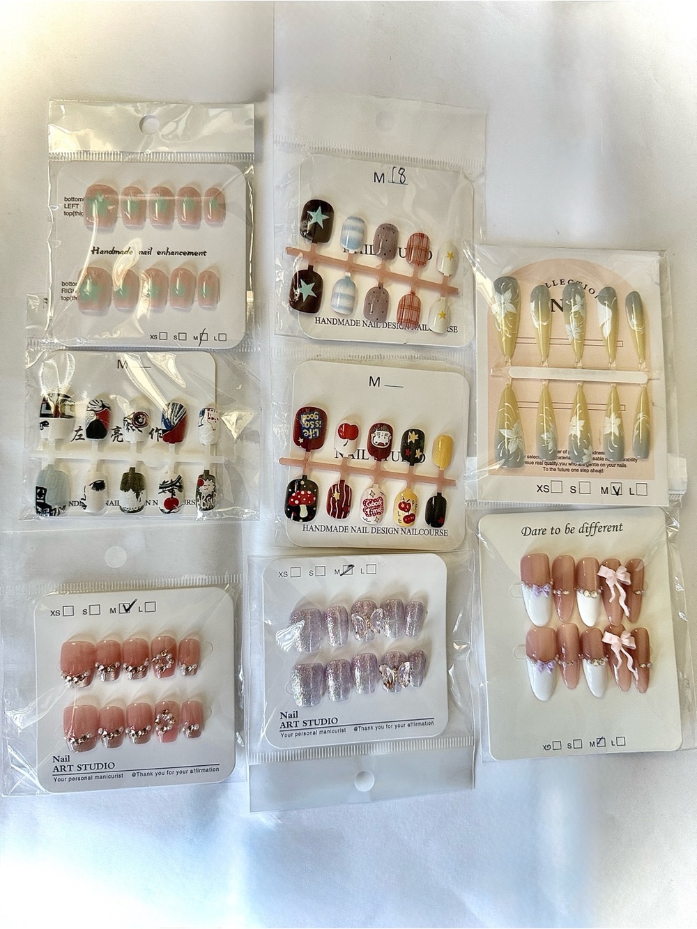 Nail Sets x8 Press-Ons 3D handmade and nail art medium